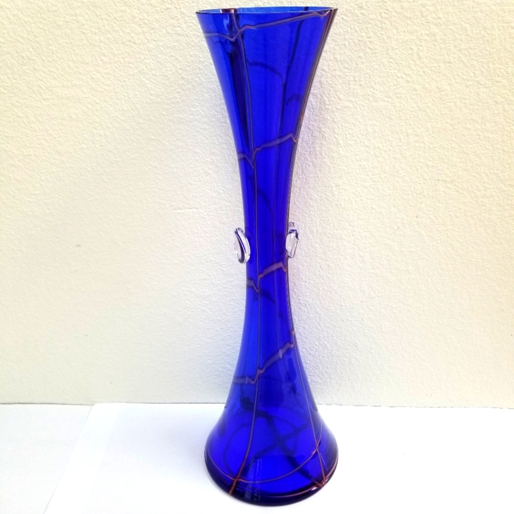 10052 New Rare Murano Cobal Blue 16" Vase, Italia Collection, hand made in Italy